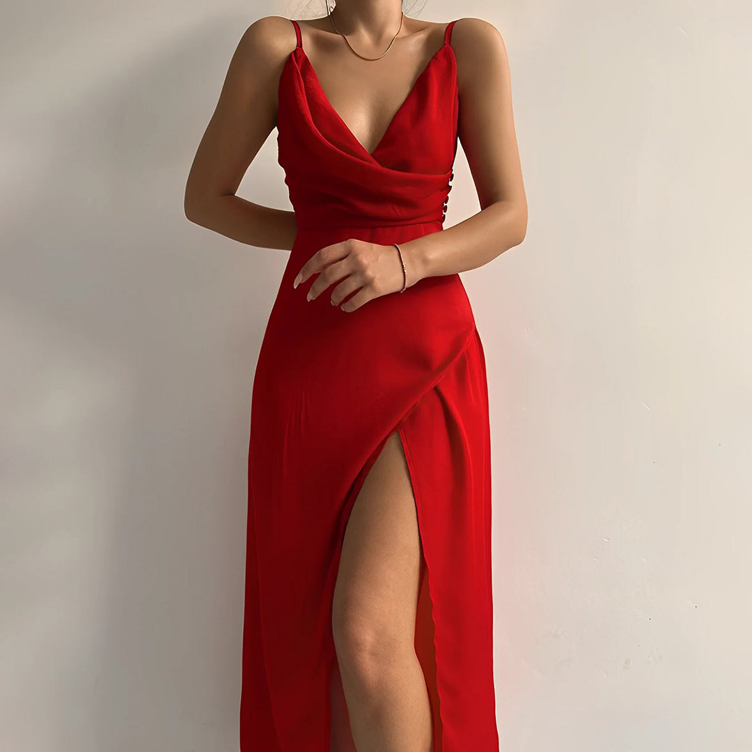 Elegante Midi Jurk Dames - Lichtgewicht A-lijn met V-hals, Mouwloos, Zwart-3