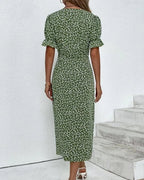Elegante Zwarte Midi Jurk Dames met V-hals en Korte Ruches Mouwen-3
