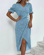Elegante Zwarte Midi Jurk Dames met V-hals en Korte Ruches Mouwen-4