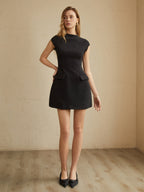 Elegante Dames A-Lijn Mini-Jurk met Hoge Hals en Cap Mouwen - Zomerjurkjes-1