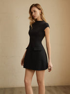 Elegante Dames A-Lijn Mini-Jurk met Hoge Hals en Cap Mouwen - Zomerjurkjes-2