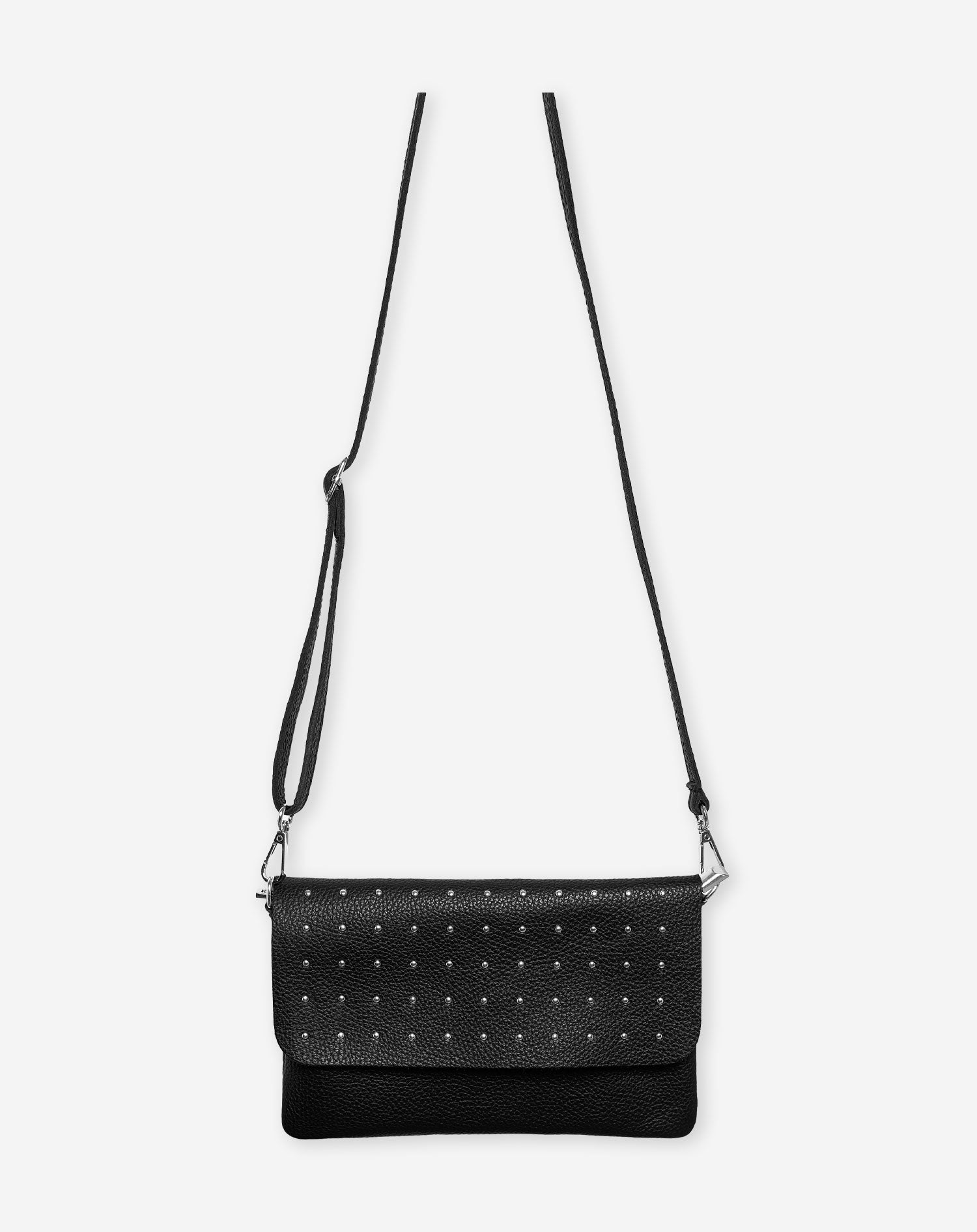 Lulu | Dames Schoudertas Zwart Leer met Flap en Studs voor Dagelijks Gebruik