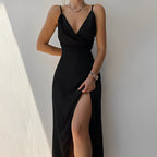 Elegante Midi Jurk Dames - Lichtgewicht A-lijn met V-hals, Mouwloos, Zwart-1