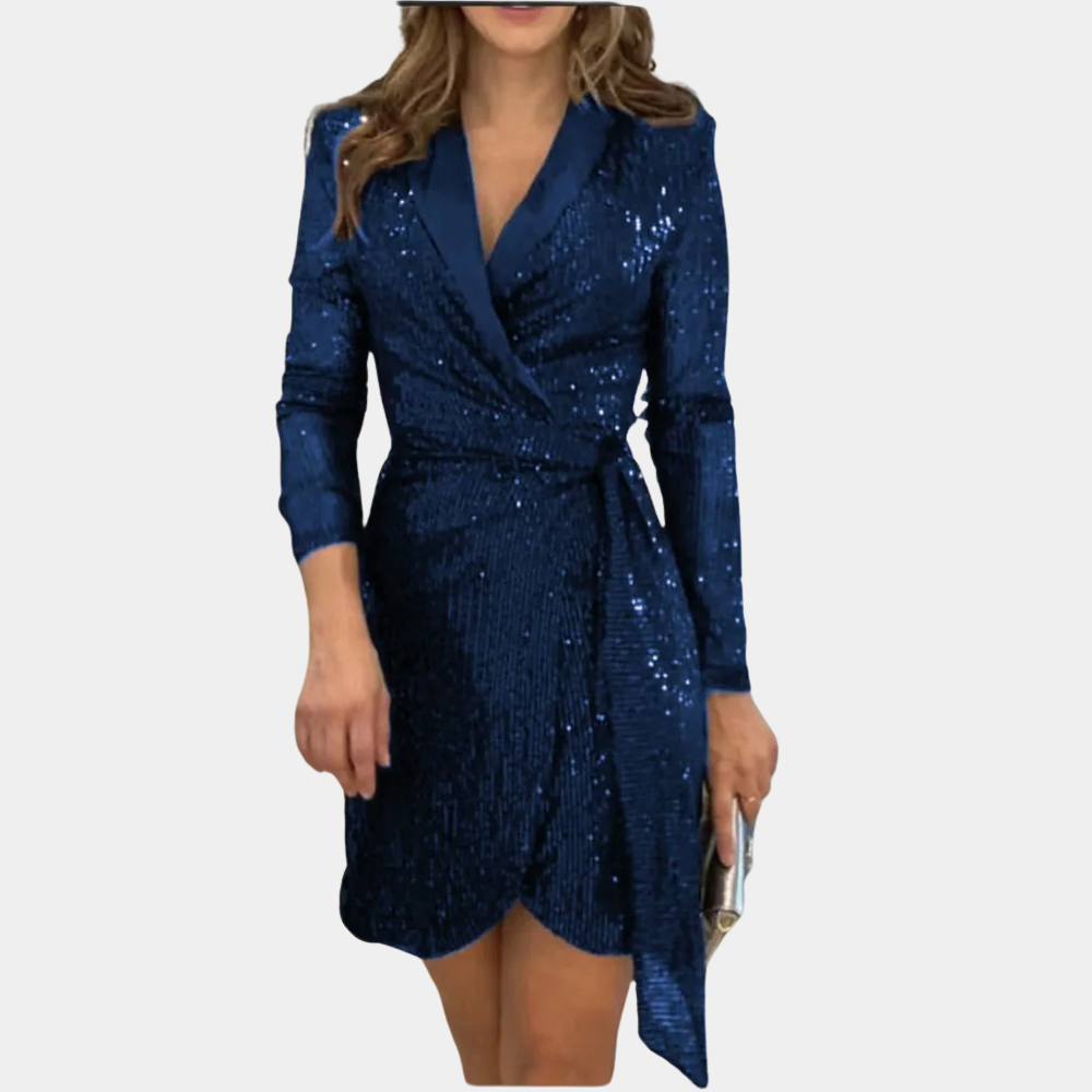 Elegante Dames Blazerjurk met Ceintuur en Glitter – Perfecte Galajurk voor Feestelijke Gelegenheden in Rood, Groen, Blauw en Zwart 2