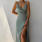 Elegante Midi Jurk Dames - Lichtgewicht A-lijn met V-hals, Mouwloos, Zwart-4