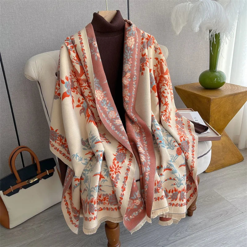 Adria | Warme Kasjmier Sjaal met Bloemenprint