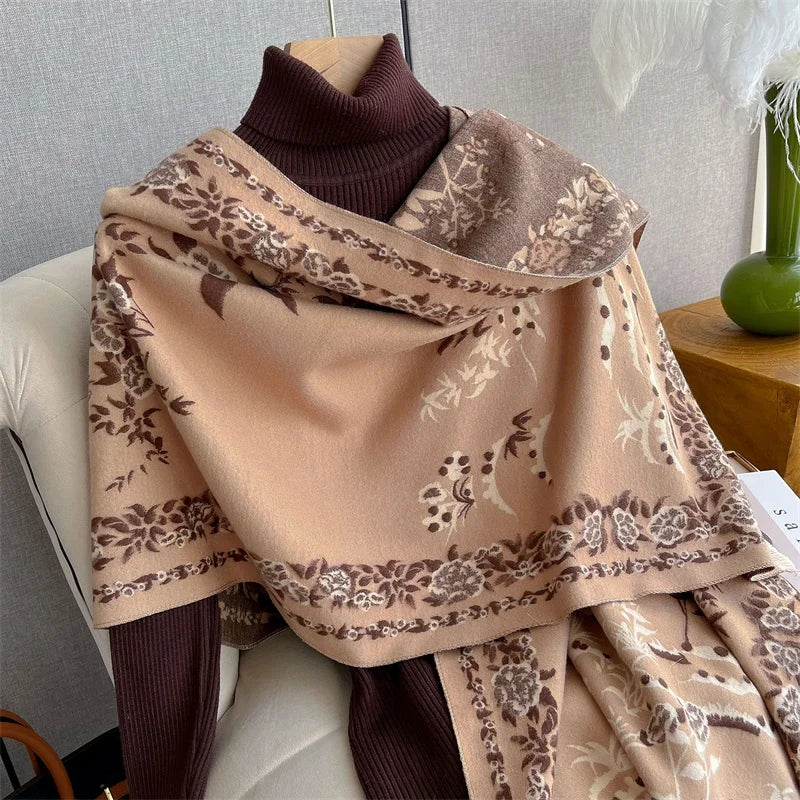 Adria | Warme Kasjmier Sjaal met Bloemenprint