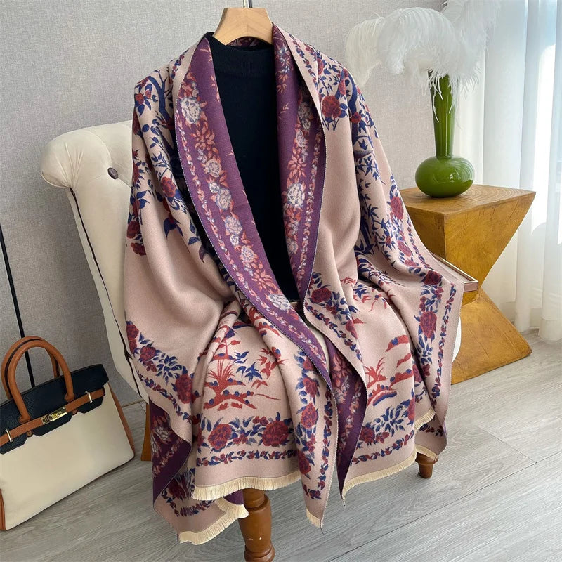 Adria | Warme Kasjmier Sjaal met Bloemenprint