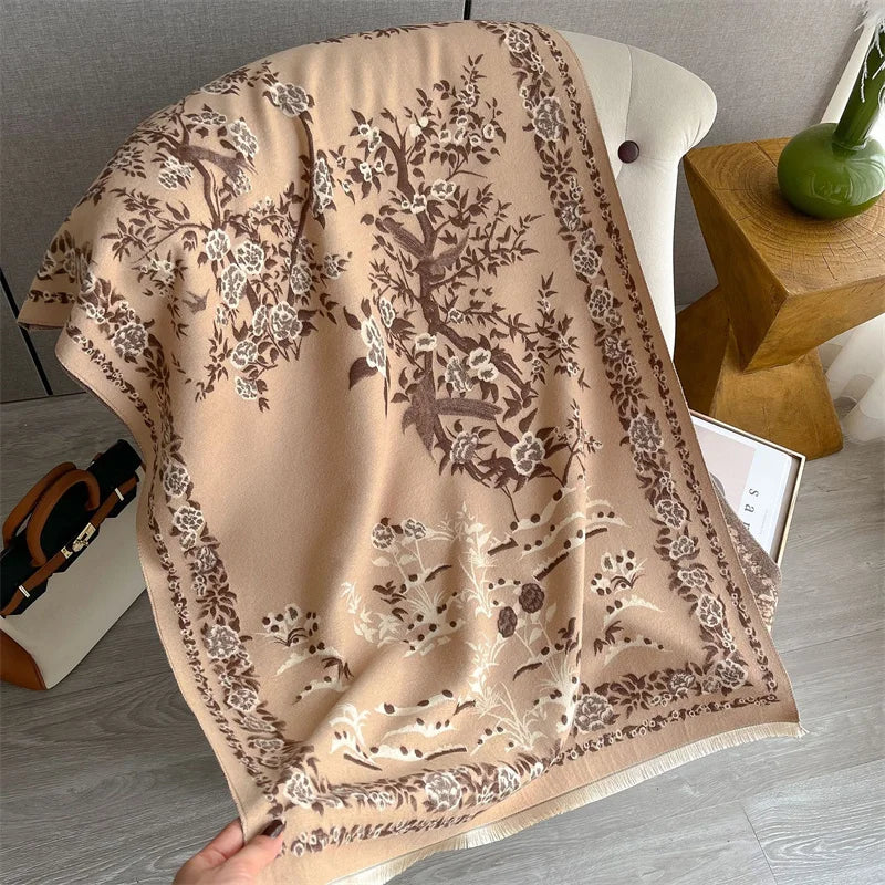 Adria | Warme Kasjmier Sjaal met Bloemenprint